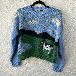 Shein Cloud n Cow Print Pasture Boxy Sweater Large